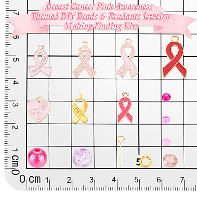 Breast Cancer Pink Awareness Themed DIY Beads & Pendants Jewelry Making Finding Kits DIY-PH0029-48A-1