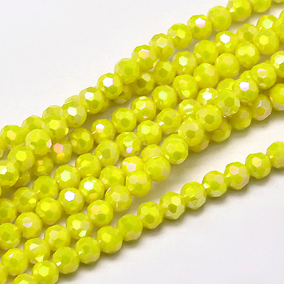 Faceted Round Full Rainbow Plated Electroplate Glass Beads Strands EGLA-J130-FR05-1