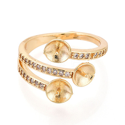 Brass Micro Pave Cubic Zirconia Cup Peg Ring Settings KK-N274-21G-1