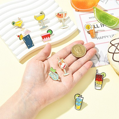 10Pcs 10 Styles Mixed Drink Enamel Pins JEWB-CJ0003-30-1