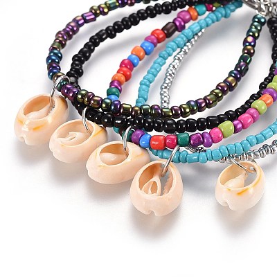 Glass Seed Beads Charm Bracelets BJEW-JB04148-1