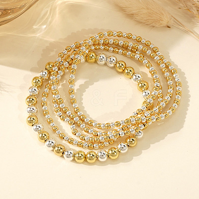 Brass Round Beaded Stretch Bracelet Sets ZD8778-1