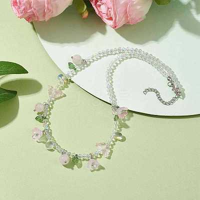 Glass with Rose Quartz Beaded Necklaces NJEW-JN04680-02-1