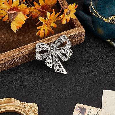 1Pc Bowknot Alloy Rhinestone Lapel Pins for Clothes JEWB-CP0001-43-1