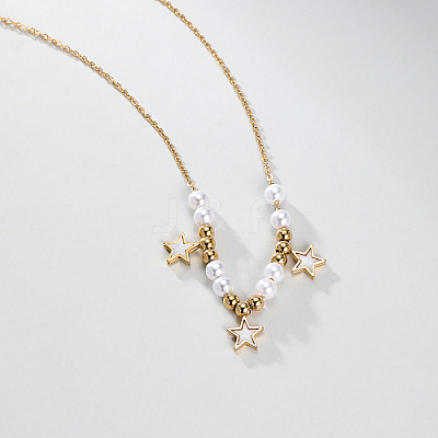 Imitation Pearl Beaded Star Pendant Necklaces ID0009-1
