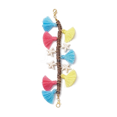 Natural Coconut & Polycotton Tassel & Synthetic Turquoise Pendant Decorations HJEW-JM03669-02-1