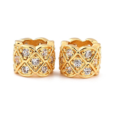 Brass Micro Pave Clear Cubic Zirconia European Beads ZIRC-P091-06G-RS-1