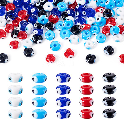 100Pcs 5 Colors Handmade Evil Eye Lampwork Beads Strands LAMP-TA0001-88A-1