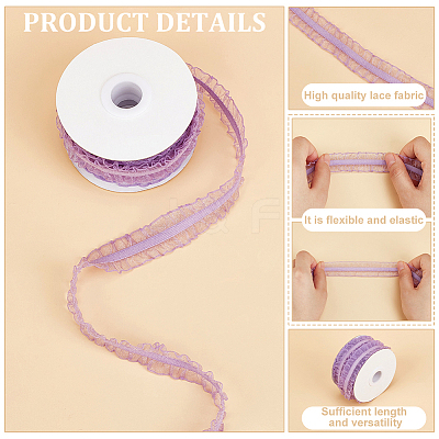 Nylon Pleated Elastic Mesh Lace Ribbon OCOR-WH0086-96C-1