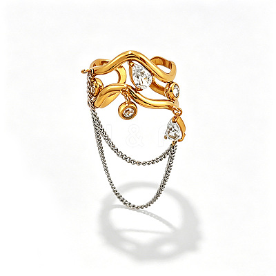 304 Stainless Steel Pave Cubic Zirconia Cuff Open Rings WGBEAFD-02-1