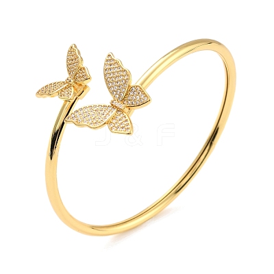 Clear Cubic Zirconia Butterfly Cuff Bangle BJEW-I298-06G-1