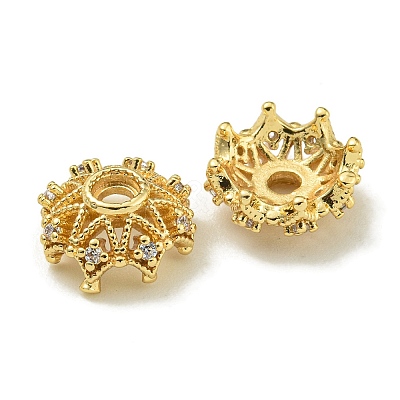 Rack Plating Brass Micro Pave Clear Cubic Zirconia Bead Caps KK-K386-09A-G-1