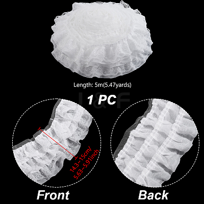 Polyester Lace Pleated Ribbons SRIB-WH0011-467B-1