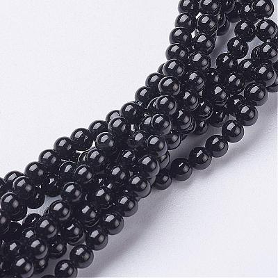 Natural Black Onyx Round Beads Strands GSR3mmC097-1