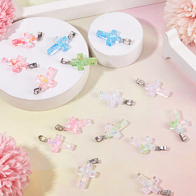 15Pcs Luminous Resin Sequins Pendants RESI-TA0004-20B-1