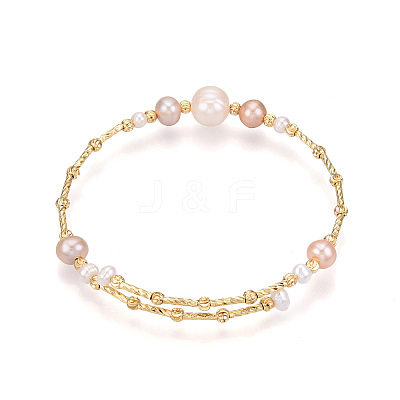 Brass Natural Fresh Water Pearl Beaded Bracelets for Women BJEW-T022-10G-1