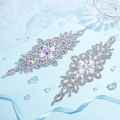 2Pcs 2 Style Flower Glitter Glass Rhinestone Appliques FIND-FG0002-60-1