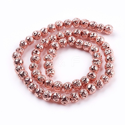 Electroplated Natural Lava Rock Bead Strands G-E429-01-6mm-RG-1