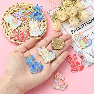 12Pcs 6 Styles Printed Transparent Acrylic Pendants MACR-CJ0001-47-1