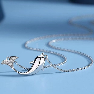Alloy Crystal Rhinestone Whale Pendant 201 Stainless Steel Cable Chain Necklaces for Women WG0EF37-01-1