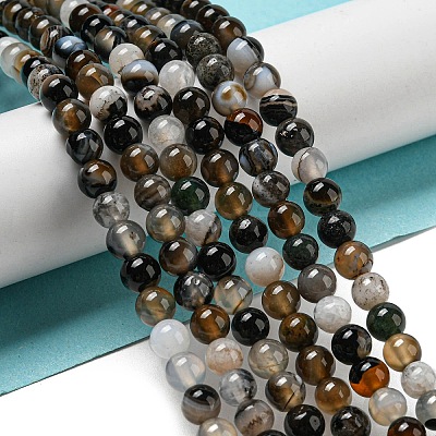 Natural Black Agate Beads Strands X-G-L555-04-6mm-1