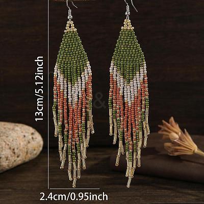 Bohemian Style Gradient Glass Beads Tassel Earrings QE2744-1