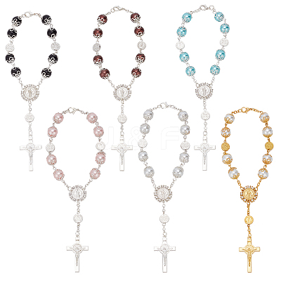 6Pcs 6 Colors Glass Pearl Rosary Bead Bracelets Set BJEW-GO0001-01-1