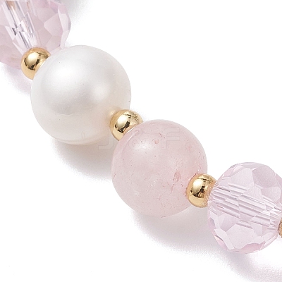 Natural Rose Quartz & Cultured Freshwater Pearl Beads Stretch Bracelets BJEW-JB12856-02-1