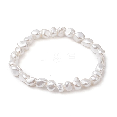 Electroplated Nuggets Shell Pearl Beaded Stretch Bracelets for Women BJEW-JB10710-1