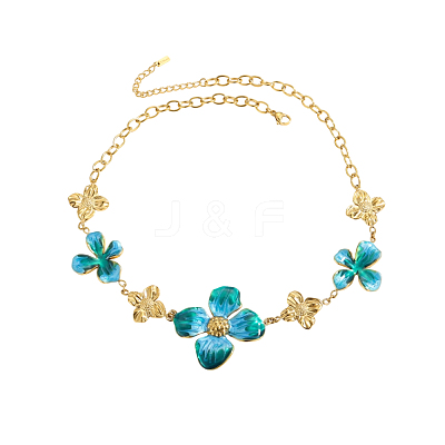Floral 304 Stainless Steel Enamel Link Necklace STAS-OY013-95G-1
