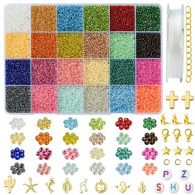 DIY Round Glass Seed Beads & Alloy Charms Bracelet Making Kits DIY-FS0007-19-1