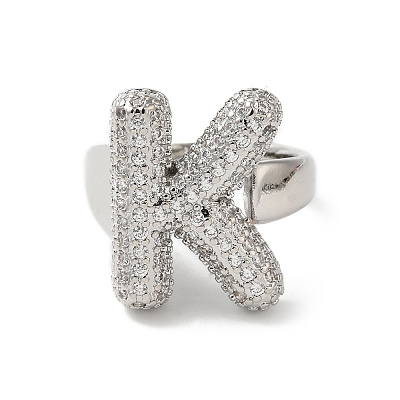 Letter Brass Micro Pave Clear Cubic Zirconia Open Cuff Ring for Women RJEW-N046-03K-P-1