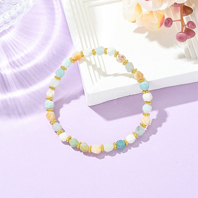 Alloy & Round Natural Flower Amazonite Beaded Stretch Bracelets for Women BJEW-JB13739-1