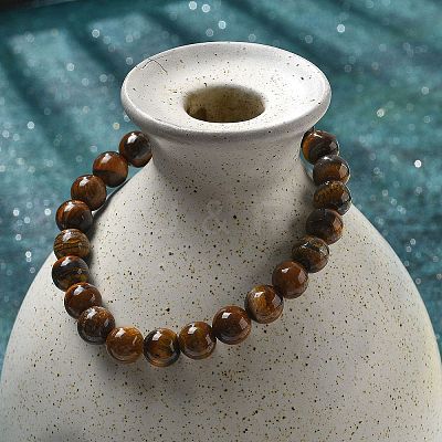 Natural Tiger Eye Bead Stretch Bracelets X-BJEW-K212-B-028-1