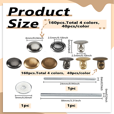 160Bags 4 Colors Brass Rivets Set FIND-LP0009-27-1