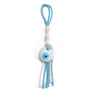 Flat Round with Evil Eye Resin Pendant Decorations EVIL-PW0002-12D-08-1