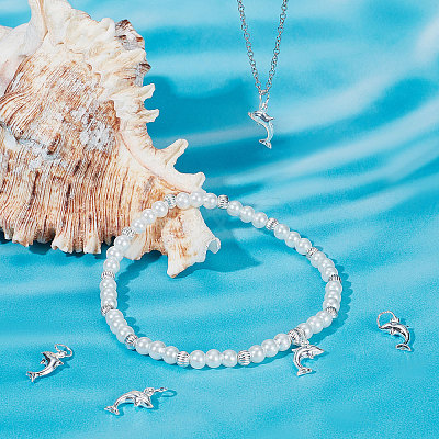 5Pcs 925 Sterling Silver Dolphin Charms STER-BBC0001-54-1