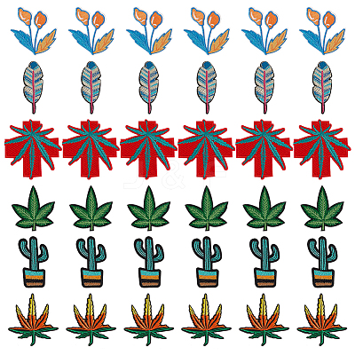 36Pcs 6 Style Polyester Fabrics Computerized Embroidery Cloth Sew on Patches PATC-FG0001-05-1