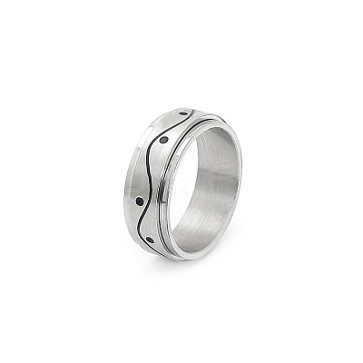 Wave Pattern 304 Stainless Steel Rotating Finger Rings Rotating Cuff Rings WG71EDB-05-1