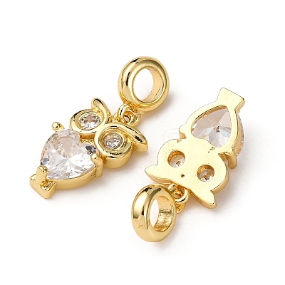 Brass Pave Clear Cubic Zirconia Owl European Dangle Charms KK-A265-09A-G-1
