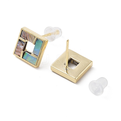 Natural Paua Shell Square Stud Earrings EJEW-P256-13G-1