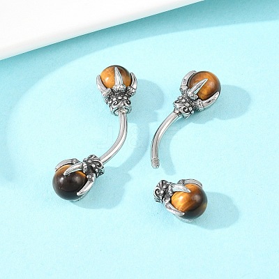 316 Stainless Steel Dragon Claw with Natural Stone Ball Curved Barbell Belly Rings AJEW-C044-06AS-01-1