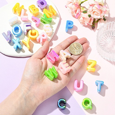 26Pcs 26 Styles UV Plating Opaque Acrylic European Beads OACR-YW0004-32-1