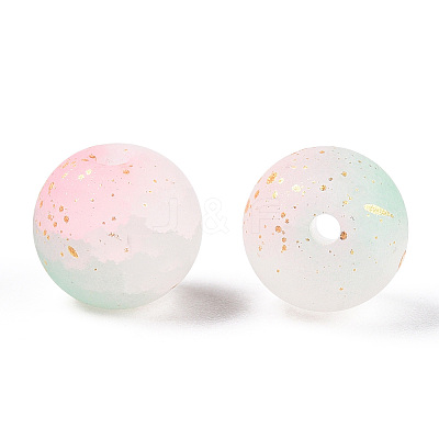 Frosted Baking Paint Crackle Glass Beads with Glitter Powder DGLA-T004-6mm-01F-1