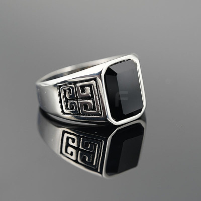 304 Stainless Steel & Obsidian Finger Rings for Men FS-WG9DF95-04-1