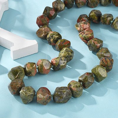 Natural Unakite Nuggets Beaded Necklaces for Women Men NJEW-K388-01U-1