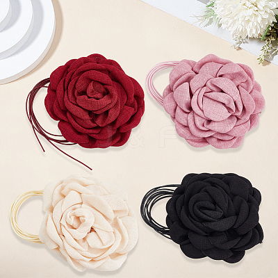 4Pcs 4 Colors Polyester 3D Flower Wrap Choker Necklaces for Women NJEW-SP0001-13-1