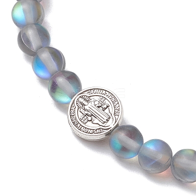 5Pcs Frosted Synthetic Round Moonstone Beads Stretch Bracelets for Men Women BJEW-JB11644-1