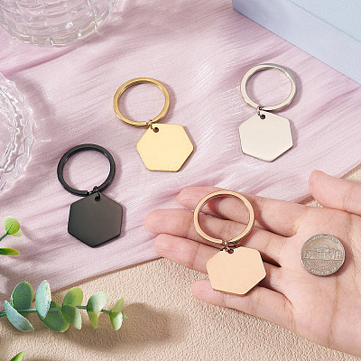 4Pcs 4 Styles Stainless Steel Keychains KEYC-TA0004-81B-1