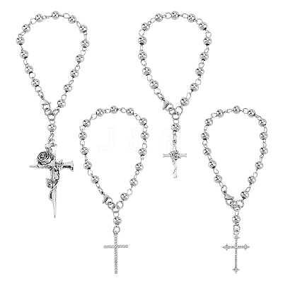 4Pcs 4 Styles Gothic 304 Stainless Steel Prayer Beaded Bracelet Sets BJEW-GO00002-1